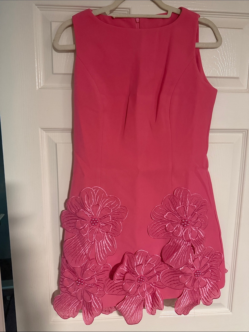 Hot Pink Sleeveless Floral Appliqué Dress